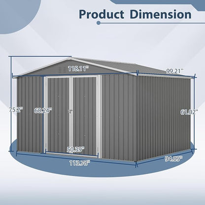 10×8 FT Metal Outdoor Storage Shed, Large Garden Sheds - Image 3