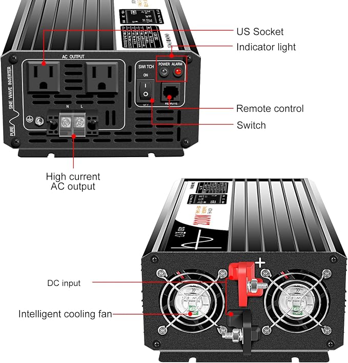 Xijia 2000W Pure Sine Wave dc to ac Inverter Remote Switch DC 24V to AC 120V - Image 6