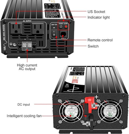 Xijia 2000W Pure Sine Wave dc to ac Inverter Remote Switch DC 24V to AC 120V - Image 6