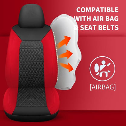 Red Car Seat Covers, Breathable and Waterproof Seat Cover Full Set, PU Premium - Image 5