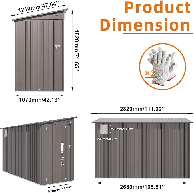 4x9 FT Lean to Shed with Windows, Metal Sheds & Outdoor Storage with 6 Vents - Image 2