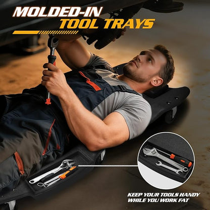 Magshion Mechanic Creeper with Padded Headrest and Dual Tool Tray, Rolling - Image 4
