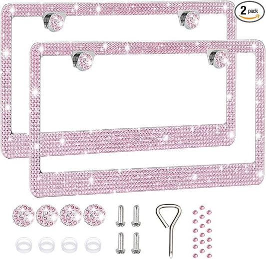 2 Pack License Plate Frames for Women, Sparkly Rhinestone Diamond Car by Unknown