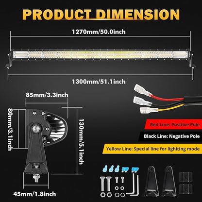 Auxbeam LED Straight Light Bar 50 Inch 288W Amber White Fog Lights, 6 Modes - Image 7