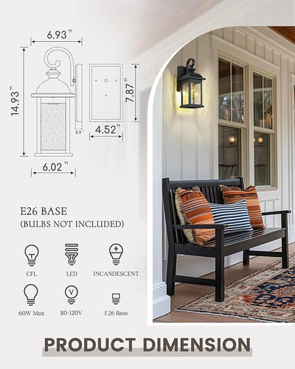 FEMILA Outdoor Wall Light Fixture, 1-Light Exterior Waterproof Wall Sconce - Image 4