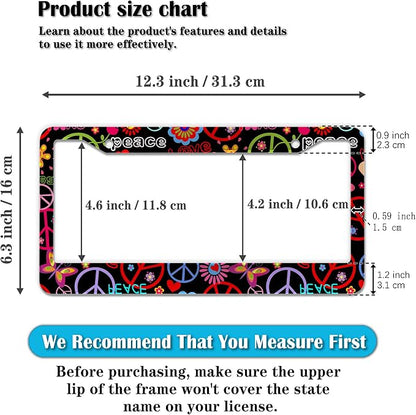 Car License Plate Frame Multicolor License Plate Frames Hippies Peace Flower - Image 2