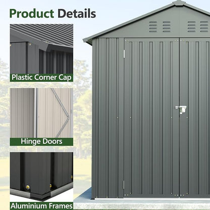 6x6 ft Metal Storage Shed Outdoor, Metal Steel Utility Tool Shed Storage House - Image 8