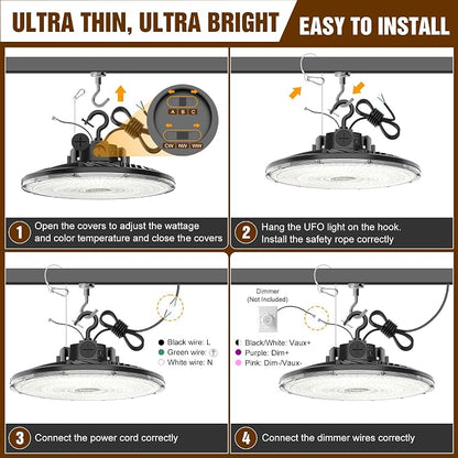 480V UFO LED High Bay Light 240W 200W 150W Adjustable, UL DLC Listed Dimmable - Image 8