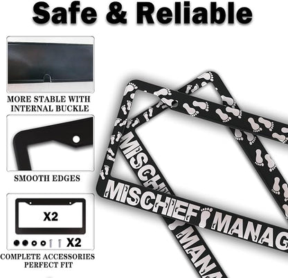 Automotive Exterior Accessories Black and White License Plate Frames Mischief - Image 4