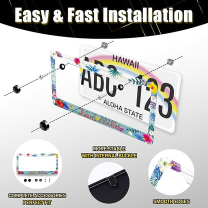 Aloha License Plate Frame Colorful Hibiscus Flowers License Plate Stainless - Image 7