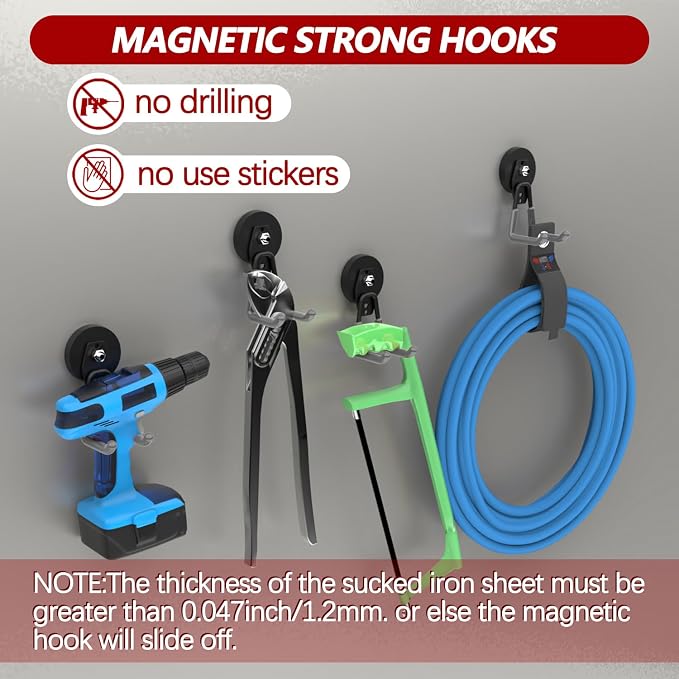 3-H Heavy Duty Magnet Garage Hooks 4 Pack, Large Strong Magnetic Hooks - Image 3