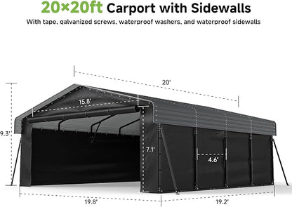 Real Relax 20x20ft Heavy Duty Metal Carport, Galvanized Steel Roof - Image 4
