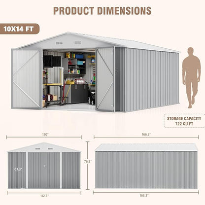 Greesum 10×14 FT Outdoor Storage Shed, Metal Storaged Sheds Without Floor - Image 4