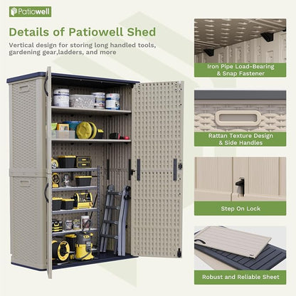 Patiowell 50 cu.ft Plastic Outdoor Storage Shed, Lockable Waterproof Resin - Image 5