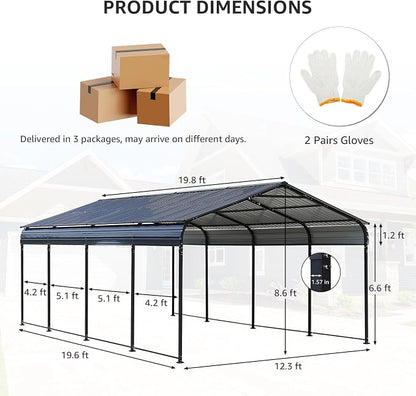 Verano Garden 12 x 20 FT Metal Carport, Heavy Duty Carport Canopy - Image 2