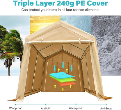ADVANCE OUTDOOR 8x14 ft Steel Metal Peak Roof Portable Garage Shelter Storage - Image 4