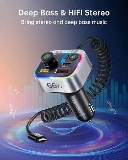 Syncwire Bluetooth 5.4 FM Transmitter Car Adapter 66W PD & QC 3.0 Fast Charging - Image 5