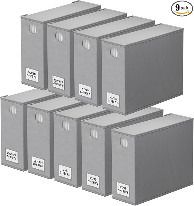 SpaceAid 9 Pack Bed Sheet Organizers and Storage, Foldable Sheet Organizer by SpaceAid