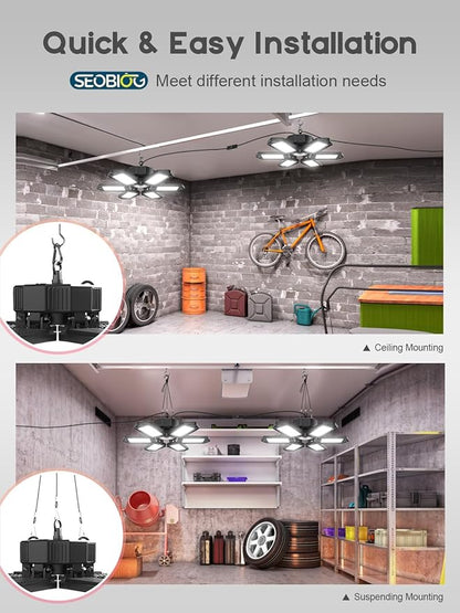 SEOBIOG 2 Pack Plug in Garage Light, Upgraded 200W 20000LM Linkable LED Shop - Image 5