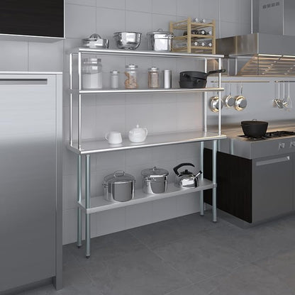 Amgood Stainless Steel Work Table Wide Double Tier Overshelf | NSF | Metal - Image 8