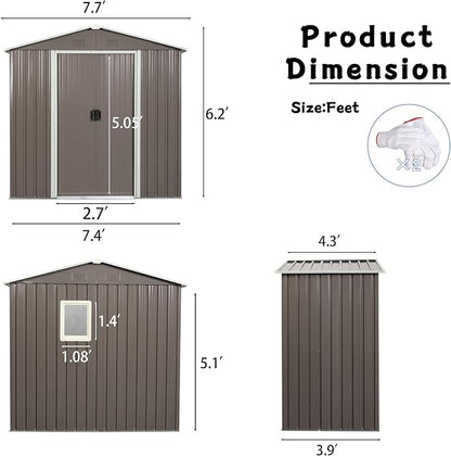 8 x 4 FT Outdoor Storage Shed, Large Metal Utility Garden Shed - Image 6
