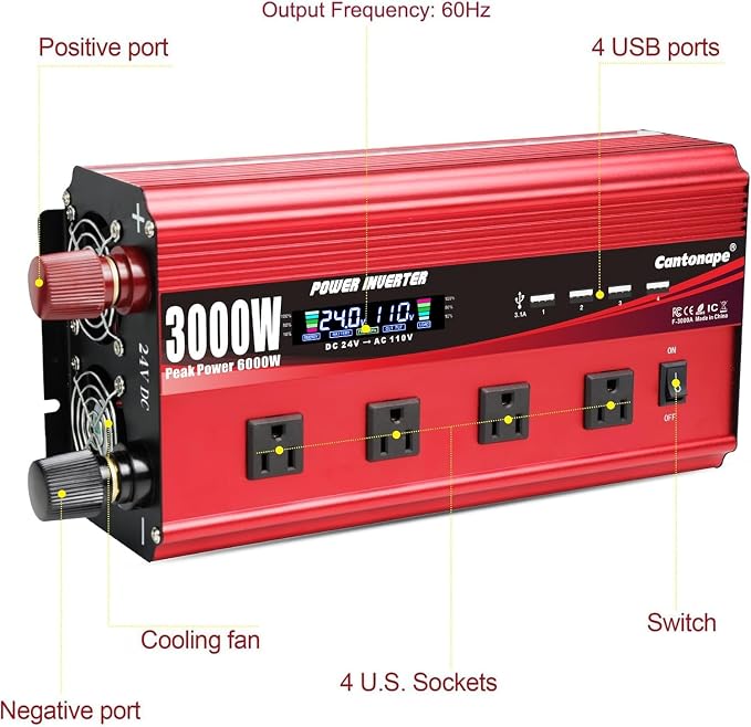 3000W Power Inverter 24V to 110V/120V DC to AC - Image 2