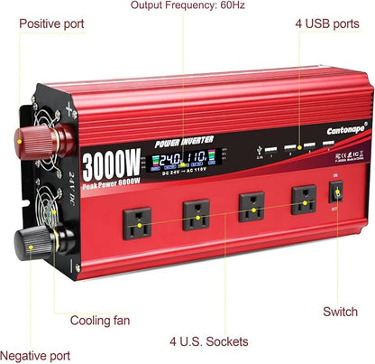 3000W Power Inverter 24V to 110V/120V DC to AC - Image 2