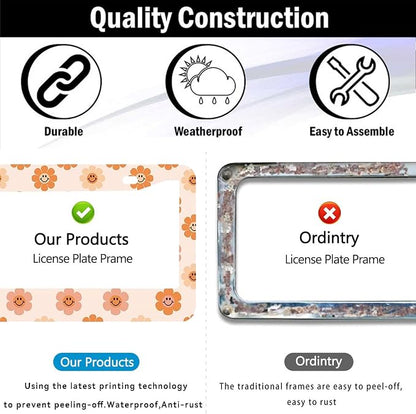 2 Pack Universal Smiley Face Flower License Plate Frame-Rustproof Aluminum - Image 4