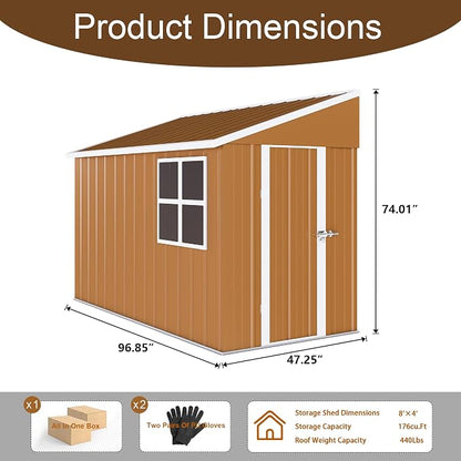 8 x 4 FT Outdoor Lean to Storage Shed, Metal Garden Tool Shed - Image 8