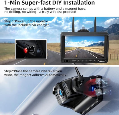 Fookoo HD Magnetic Wireless Backup Camera, 1080P 7" Dual Split Monitor & - Image 6