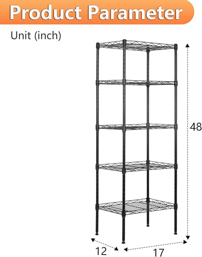 BestOffice 5 Tier Garage Shelving Heavy Duty Metal Shelves 17”D x 12”W x 48”H - Image 3