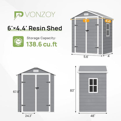 Outdoor Storage Sheds with Floor, 6x4.5 FT Resin Garden Shed with Lockable Door - Image 2