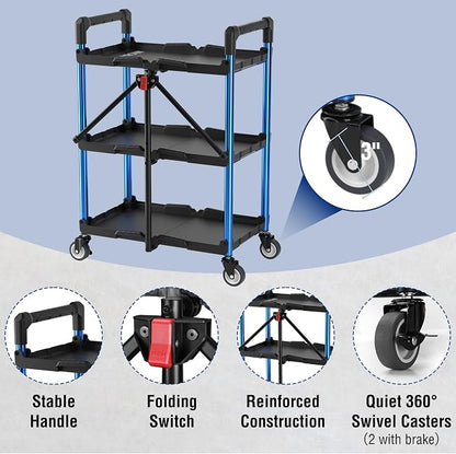 WORKPRO 3-Tier Collapsible Service Cart, 210 LBS Foldable Utility Service Cart - Image 5