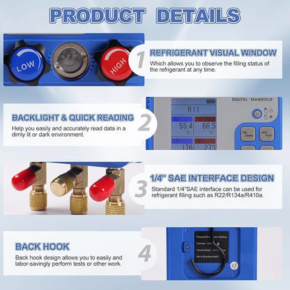 Digital Manifold Gauge Set, HVAC Pressure and Air Tightness Test Gauges - Image 4