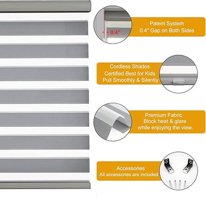Persilux Cordless Zebra Blinds for Windows Free-Stop Windows Shades Dual Layer - Image 2