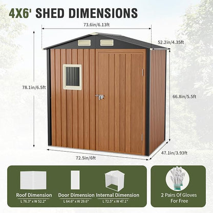 Outdoor Storage Shed 6x4 Ft, Lockable Metal Garden Shed - Image 4