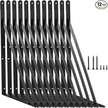 12 Pack L18 x H 12" Black Heavy Duty Shelf Brackets by MHMYDZ