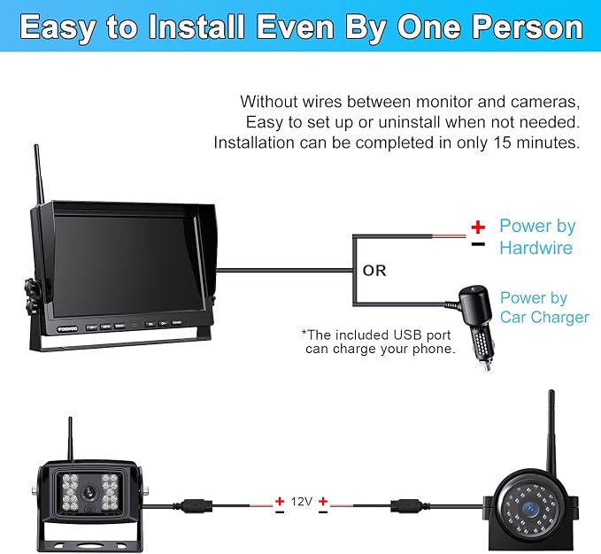 Fookoo HD 10" Wireless Backup Camera System, 1080P 10-inch Quad Split Monitor - Image 7