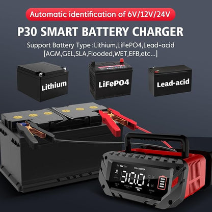 30-Amp Car Battery Charger, 6V/12V/24V Smart Automatic Automotive Charger - Image 2