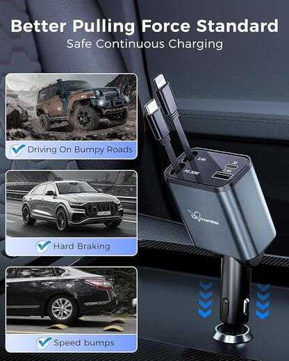 Retractable 70W USB Car Charger Adapter, 4 in 1 Fast Phone Charger, 2 - Image 6