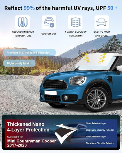 Sun Shade for 2017-2024 2025 Mini Countryman Cooper F60 SUV Windshield Sunshade - Image 2