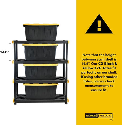 BLACK & YELLOW, 4-Tier Heavy Duty Plastic Storage Shelving Unit, 200lbs/shelf - Image 3