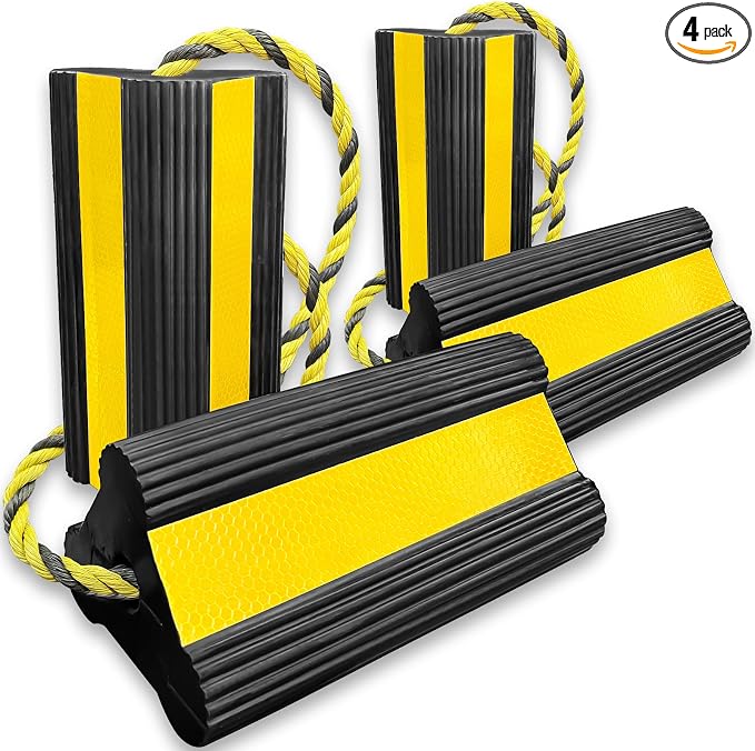 Heavy-Duty Wheel Chocks with Extra-Long Safety Rope by FITHOIST