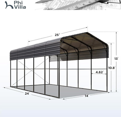 PHI VILLA 25 x 14 ft Heavy Duty Metal Carport - Image 6