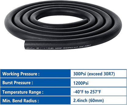 LokoCar Rubber Fuel Hose Line Push Lock 1/4" ID SAE 30R7 NBR 10ft 300PSI Black - Image 6