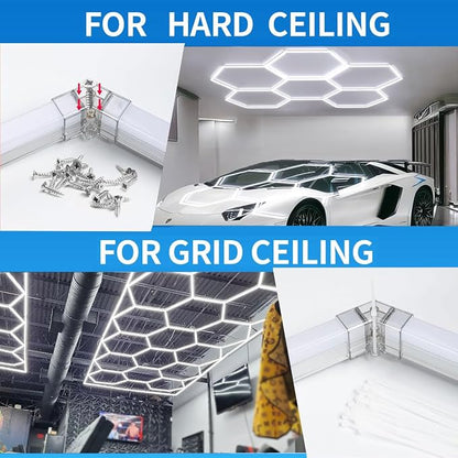 tewei Hexagon LED Garage Light, 6 Grids Hexagon Car Detailing Lighting Fixture - Image 3