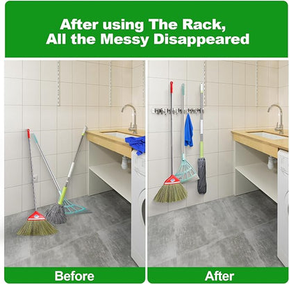 voze 5 Racks and 4 Hooks Mop and Broom Holder Wall Mount, Self Adhesive Heavy - Image 3