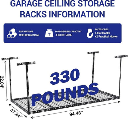 Overhead Garage Storage Rack 4x8 FT, Steel Ceiling Shelves 330lb Capacity - Image 2