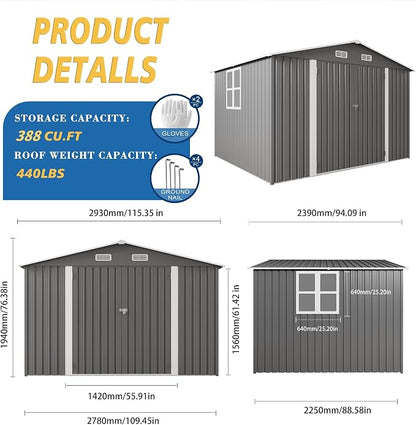 10x8x6.4FT Outdoor Storage Shed, Galvanized Steel Garden Shed - Image 7