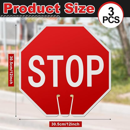 Geetery 3 Pcs Stop Signs 12 x 12 Inches PVC Traffic Cones Top Warning Signs - Image 2